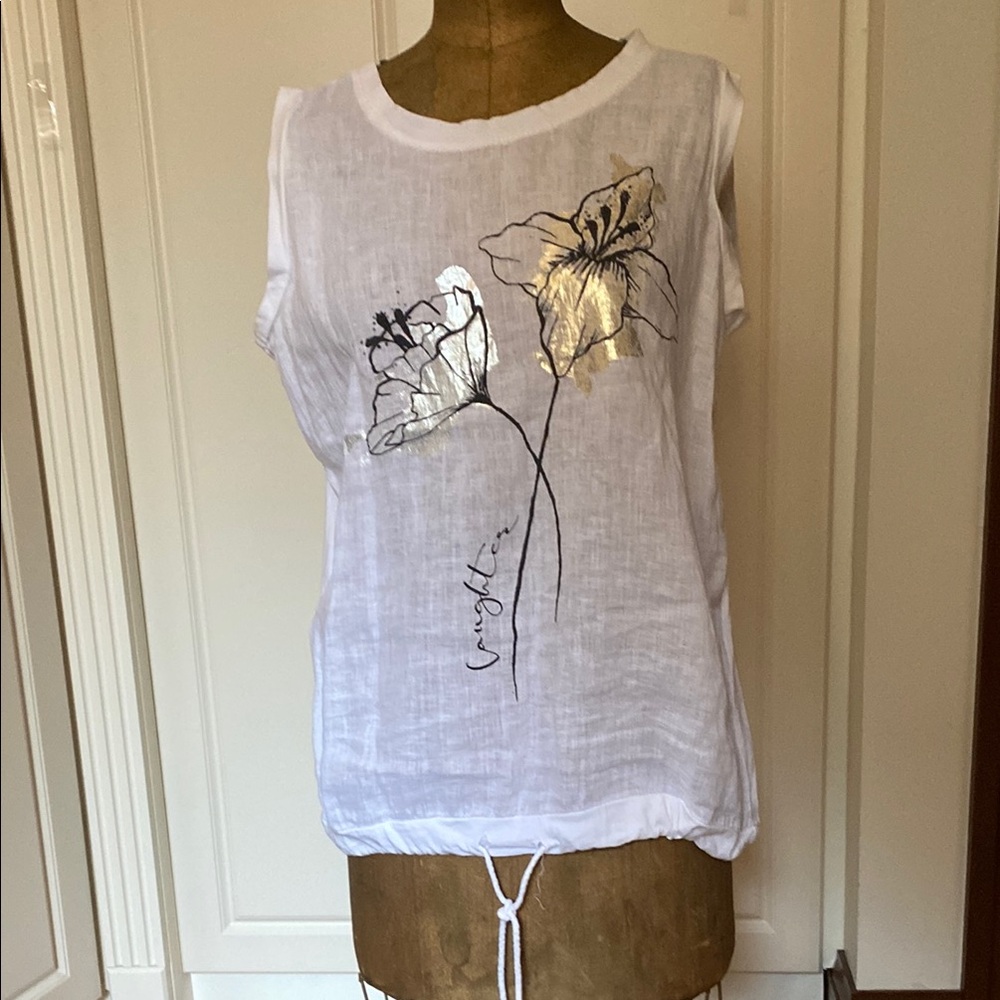 White Floral Muscle Tee .
